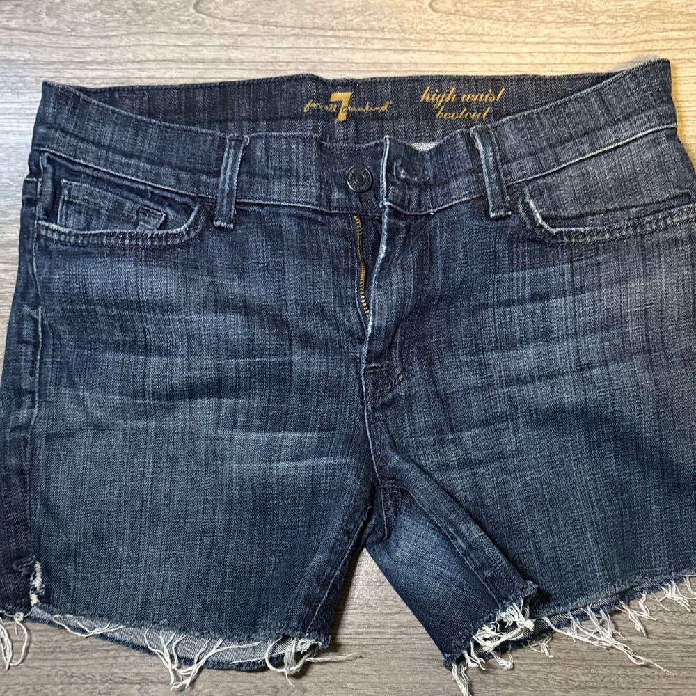 7 For All Mankind High Waist Distressed Denim cut off Shorts